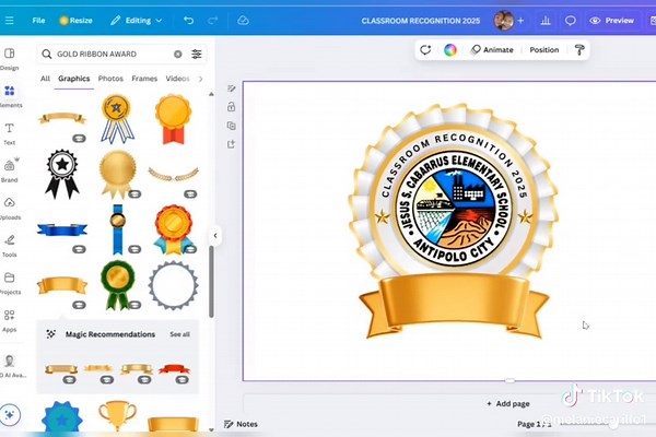 SIMPLE RIBBON AWARD LAYOUT USING CANVA#tutorial #TEACHER