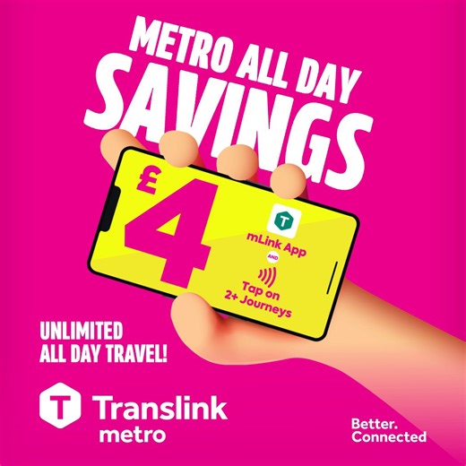 Belfast all day for £4? Now That’s Smart Saving! Your day, your way! Great Metro value is in your hands! £4 all day travel with mLink or tap on 2+ journeys contactless, also available on dayLink. T&Cs apply. | Translink | Facebook
