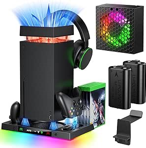 AI Auto Cooling Fan with Charging Stand Accessories for Xbox Series X with High Power, Wireless Dual Charger Station for Xbox X Controller, 2*1400mAh Rechargeable Batteries, Disc Game Storage | High Power,Wireless Dual Charger Station for Xbox X Controller,2x1400mAh Rechargeable Batteries,Disc Game Storage