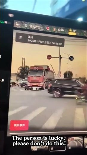 Scooter Rider Cuts Off Truck — Narrowly Escapes Disaster