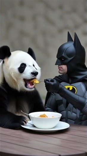 panda and Batman eating #dc #superhero #batman