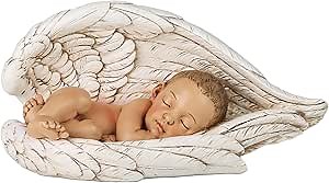 Sleeping Baby in Angel Wings Statue, 7inch Long Guardian Angel Wings Baby Catholic Gifts for Baptism, Showers
