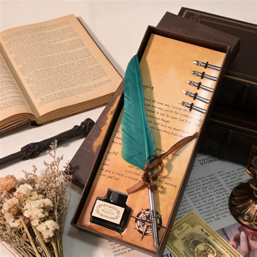 Customized Quill Pen Set, Vintage Quill Pen Gift Box, Calligraphy Set, Feather Calligraphy Writing Pen, Romantic Handwriting Accessories - Etsy