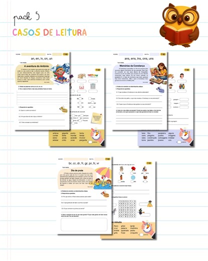 Carina Neves - MochoEduca on Instagram: "𝙋𝘼𝙍𝙏𝙄𝙇𝙃𝘼⚡️ 𝗣𝗮𝗰𝗸 5 - 𝗖𝗮𝘀𝗼𝘀 𝗱𝗲 𝗹𝗲𝗶𝘁𝘂𝗿𝗮 an, en, in, on, un ans, ens, ins, ons, uns br, cr, dr, fr, gr, pr, tr, vr Para receberes o ficheiro, deves seguir os seguintes passos: 🦉Seguir a página @mochoeduca 🦉Colocar gosto na publicação 