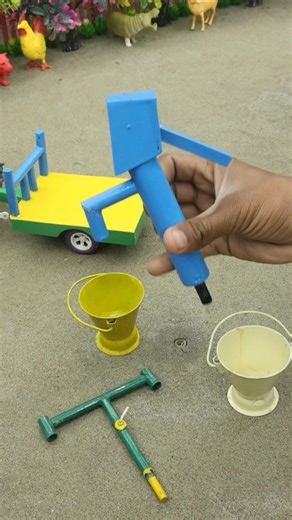 mini diy two bucket with diy mini hand pump science projects and mini tractor #diy #shorts #281