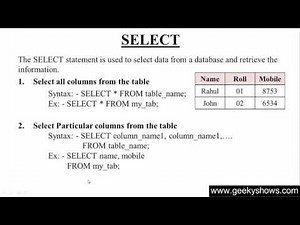 Mind Luster - Learn 20 SELECT All or Particular Column records in SQL Hindi