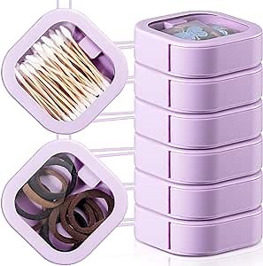 Kathfly 6 Pcs Hair Tie Organizer, Portable Hair Accessories Organizer for Travel, Stackable Hairs Tie Holder & Bobby Pin Holder for Jewelry, Cotton Swabs, Clips and Accessories(Purple)