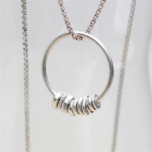 Tactile Textured Fidget Pendant Necklace With 11 Hand Forged Organic Odd Shaped Circle Moving Recycled Silver Beads - Etsy