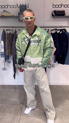Styling a Moto Jacket🏎️🔥 Shop the jacket now with an exclusive 40% discount on TikTok shop 🤝 #boohooman #racerjacket #grwm