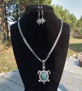 Turtle Pendant Necklace Abalone Shell Silver Tone Turtle on Chain Silver Filled Polaris Cubic Zirconia Star Earrings. Silver Tone Chain. 307 - Etsy