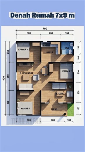 7x9 House Plan With 3 Bedrooms