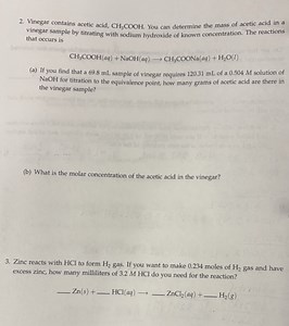 Vinegar contains acetic acid, CH₃COOH. You can determine the ma... | Filo