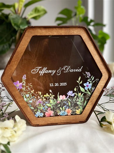 Wildflower Wooden Wedding Card Box With Acrylic, Money & Wishes Holder, Reception Card Container - Etsy