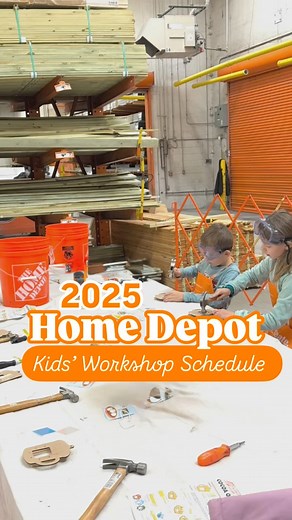 🔨 2025 Home Depot Kids’ Workshop Schedule The first Saturday of each month, @homedepot offers a free kids’ workshop from 9a-12p. Kits are available first come, first served and it’s recommended to RSVP online. Reservations open about 30 days prior to the workshop. The events are all drop-in and self-guided (with parent participation) and it takes about 30-45 minutes to complete the project. All materials are included and the kids are also given a certificate of completion, a pin with the month’