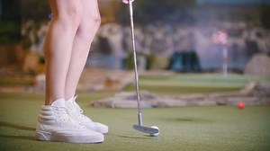 Young Woman Playing Mini Golf Indoors 스톡 동영상 비디오(100% 로열티 프리) 1026432977 | Shutterstock