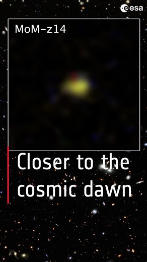 ESA - European Space Agency on Instagram: "Let us take you back to cosmic dawn 🌌 Just 280 million years after the Big Bang, a surprisingly bright galaxy was already shining. Confirmed by @esawebb, MoM-z14 is helping scientists piece together how the first stars formed, how galaxies grew, and how the early Universe emerged from darkness. Webb is pushing farther back in time than ever before. And the Universe is revealing a past far more dynamic than we imagined. 📹 @europeanspaceagency 🎞️ @NASA