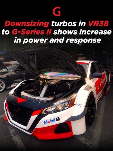 Garrett - Advancing Motion on Instagram: "3-time Formula Drift Champion Chris Forsberg walks us through the success he's had with his pro car, which runs a VR38DETT (out of a GT-R) and a pair of Garrett G-Series II turbos. Chris discusses how his team downsized from a pair of Garrett G30-660 54mm turbos, to a pair of Series II G25-700 54mm turbos and saw results with an increase in response and overall top end power (940whp, without the nitrous). Since keeping the pace in tandem is key in compet