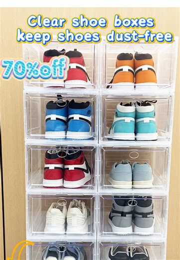 Clear shoe boxes keep dust away, grab your shoes fast—no more messy piles!#homeessential #organize #shoebox #fyp #shoestorage