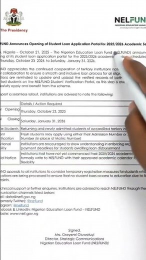 NELFUND has Announced the Opening of Student Loan Application Portal for 2025/2026 Academic Session