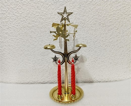 Vintage Swedish Gold Angel and 4 Candles Chimes, Sweden Christmas, Christmas Angels Rotating Angel Candle Holder Carousel With Red Candles - Etsy UK