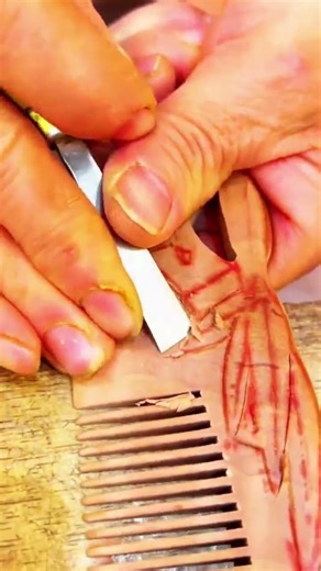 carve a wooden comb using a special small chisel