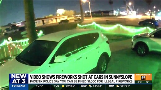 Video captured by neighbors showed the moments when fireworks exploded directly in front of a moving car in Phoenix’s Sunnyslope neighborhood, highlighting residents’ growing concerns about illegal fireworks in their community. More: https://www.azfamily.com/2025/12/30/watch-fireworks-nearly-hit-moving-car-phoenix-neighborhood/ | Mickaela Castillo