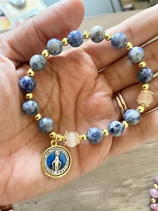 Rosary Bracelet Our Lady of Miraculous Medal Made With Stone Beads and Stretch Cord Prayer and Devotion Quartz Catholic Gift - Etsy