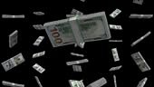 Money Falling Animation Black Screen, One Hundred Dollar Bills...