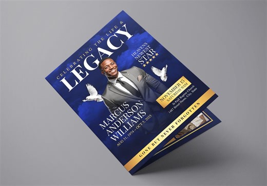 Blue Funeral Program (8 Pages) Magazine Style Obituary | Memorial Program | Canva Funeral Template - Etsy
