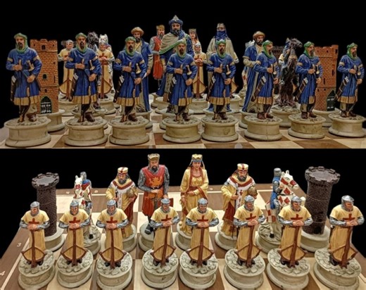 X Large Crusaders Chess Set – Hand-painted Knights & Handmade Walnut Wooden Board 16.5” Luxury Gift - Etsy