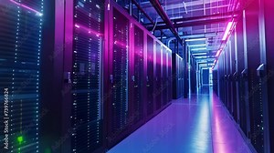 Detailed shot of a computer server room in a manufacturing facility highlighting the extensive use of AI and ML algorithms to yze and optimize large amounts of production