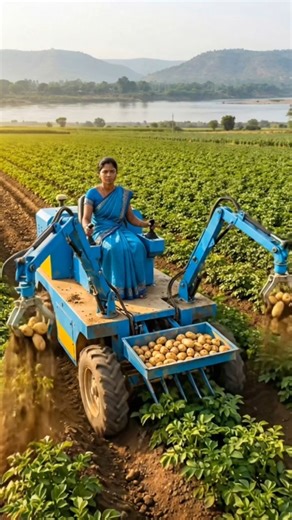 Women Farmer Harvesting Potatoes with AI Technology