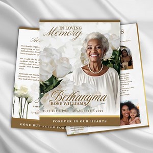 White Gold Rose Funeral Program Template: 8-page Memorial (canva, Digital Download 17x11" Tabloid Size) - Etsy