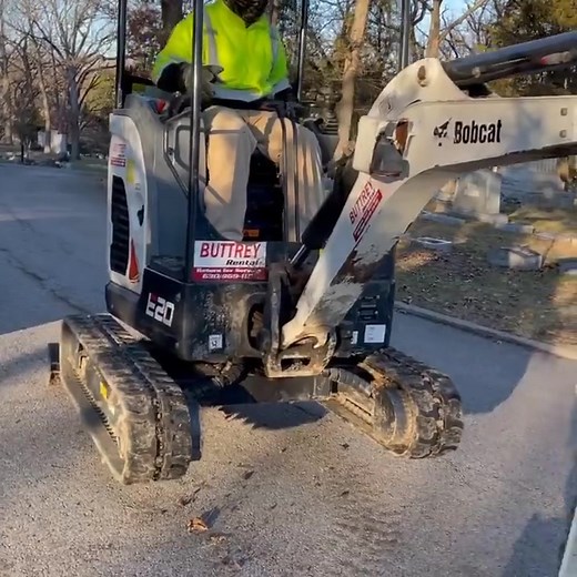 Changing the width of the tracks on the e20 mini excavator is effortless and convenient. At the push of a button they go from 39” to 54”. The units impressive power for its compact size is one | Terrence J. Baxter