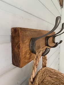 Rustic Wood Coat Rack | Coat Hanger | Hallway Storage | Boat Room Hooks | Wooden Coat Rack With Cast Iron Hooks - Etsy UK