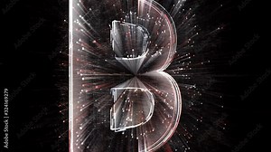 4k B letter alphabet word tag cloud-computer code particle.The Matrix binary text design animation-changing from zero to one digits-abstract tech background.