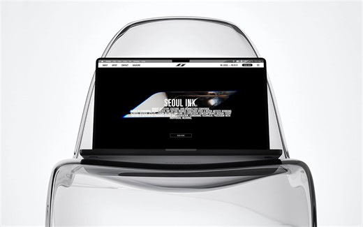 MacBook mockup PSD with smart object on transparent chair;