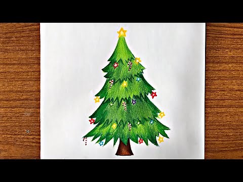 How to draw a Christmas tree step by step for beginners // Creative drawing ideas