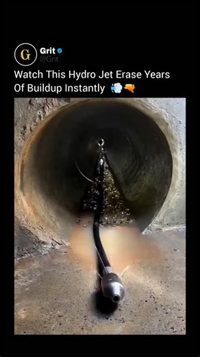 Grit on Instagram: "This hydro jetting sewer cleaning system is pure power in action! Using extreme water pressure, it blasts away decades of buildup, grease, and sludge deep inside old pipes — all within seconds. Watching it work feels unreal as years of grime disappear instantly, leaving the surface spotless and smooth. It’s one of those oddly satisfying moments where modern cleaning technology meets raw force. No harsh chemicals or digging — just high-pressure precision that restores water fl
