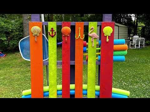 DIY POOL STORAGE 🏖🦀 | TOY ORGANIZER 💦 | FARMHOUSE TOWEL RACK 🧜🏻‍♀️🐠PALLET BOARD 🏄🏼‍♂️🌊| #POOLSTORAGE