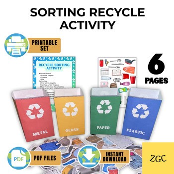Recycling Sorting Activity Printable | Earth Day Activity | Preschool School