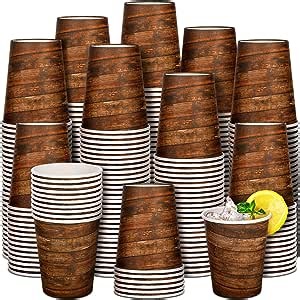 Umigy 100 Pcs 8 oz Western Party Disposable Paper Cups Bulk Coffee Paper Cups Farmhouse Wood Grain Cup Hot Cold Drinks Cup for Western Cowboy Birthday Vintage Camping Baby Shower Party Supplies
