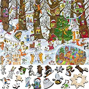 Wooden Jigsaw Puzzle for Adults - Uniquely Shaped Pieces - Made in The USA by FoxSmartBox - 434 Pieces - Fairy Forest. Winter