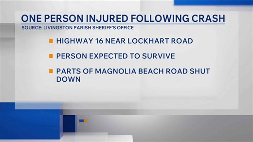 Pedestrian injured in Livingston Parish crash