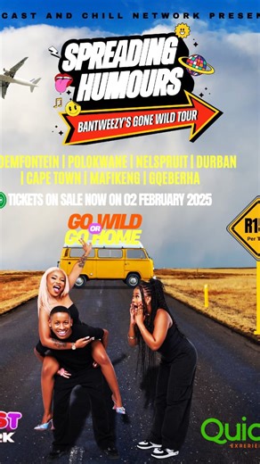 Podcast and Chill with MacG on Instagram: "Takalani Sesame ya rona is on the road 🛣️ En Route BLOEMFONTEIN 📍 Catch the #Bantweezy going Wild as they kick off their Tour and you could secure some prizes 🏆 #BantweezyGoneWildTour #bantweezy"