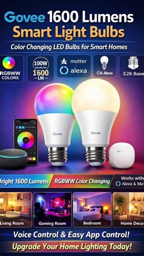 Govee 1600 Lumens Smart Light Bulbs 💡 RGBWW Color Changing LED | Alexa & Matter #shorts #USA