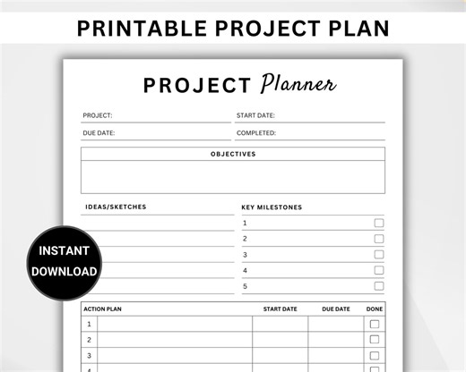 Printable Project Planner, Productivity Planner, Minimalist Project Planner, Project Schedule, Timeline Tracker, A4/letter, Digital Template - Etsy