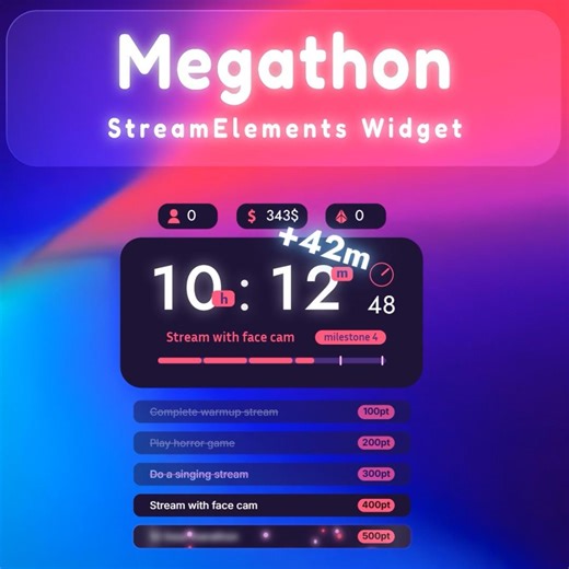 Megathon Timer Widget for Streamelements | Subathon • Donathon • Cheerathon | Milestones • Tasks | Twitch & OBS - Etsy UK