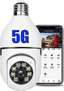 Wireless Light Bulb Camera 360 Degree WiFi Outdoor, 1080P Bulb Cameras Home Security, HD Night Vision Dome Camera, Smart Motion Detection and Alarm, Remote Access, Support Cloud Storage & SD Card 1Pc