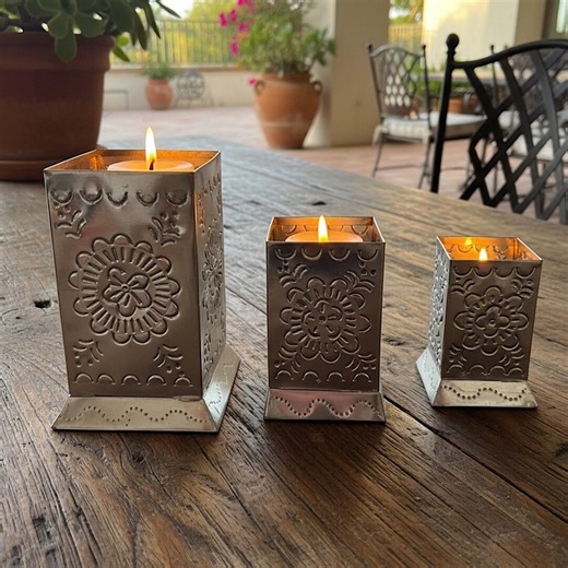 Hacienda Table Decor Spanish Style Metal Wedding Centerpiece Mexican Tin Punched Luminaria Set Rustic Candle Lanterns - Etsy